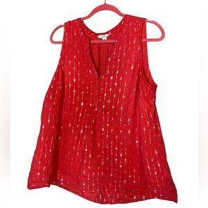 Crown & Ivy Red Sleeveless Blouse With Silver Accent V Neck Size 1X